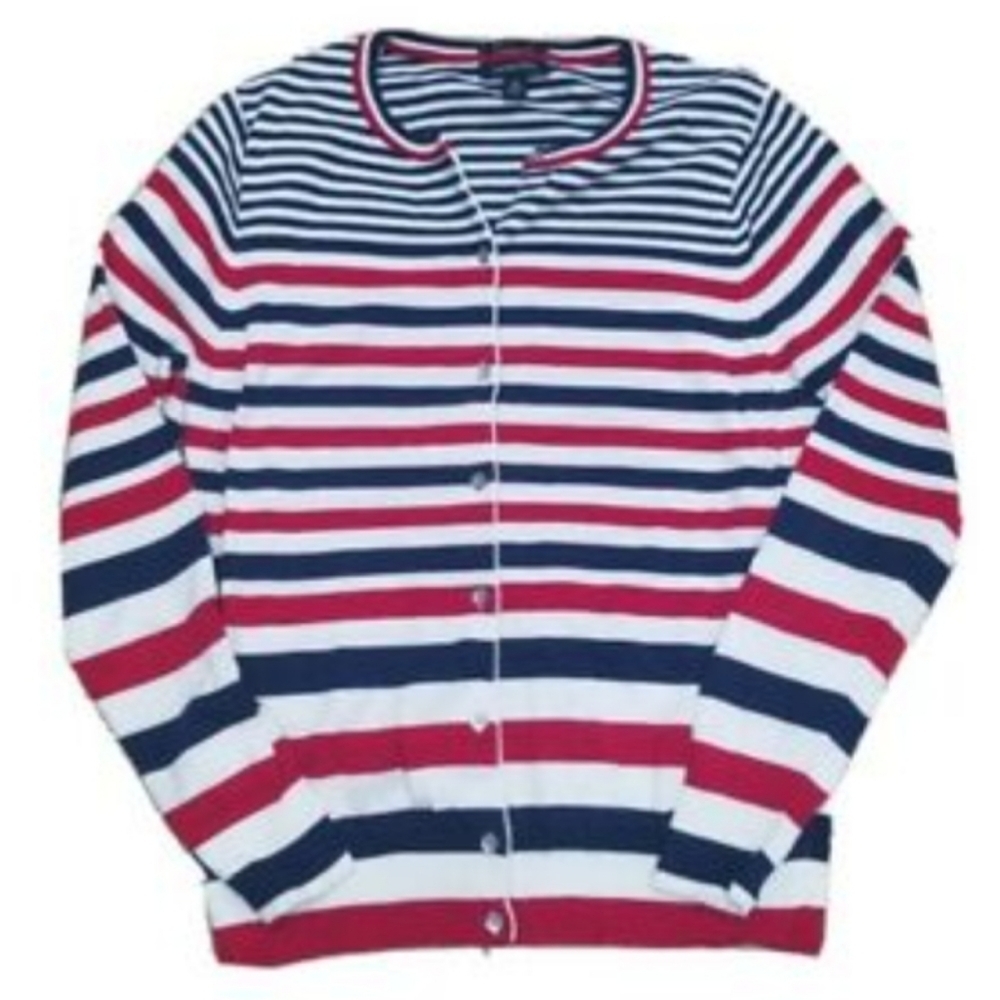 Lands End 2X (20W-22W) Preppy striped cardigan Plus Size Colorful